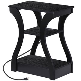 Segawe End Table with Charging Station Black End Table with USB Nightstand for Bedroom