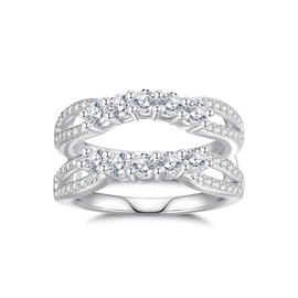 VYVAO Moissanite Rings, Enhancer Guard Engagement Rings for Women 2 Row 5Stone Lab Created Diamond Wedding Bands S925 Sterling Silver 18K White Gold Plated Rings for Wife Her (8)