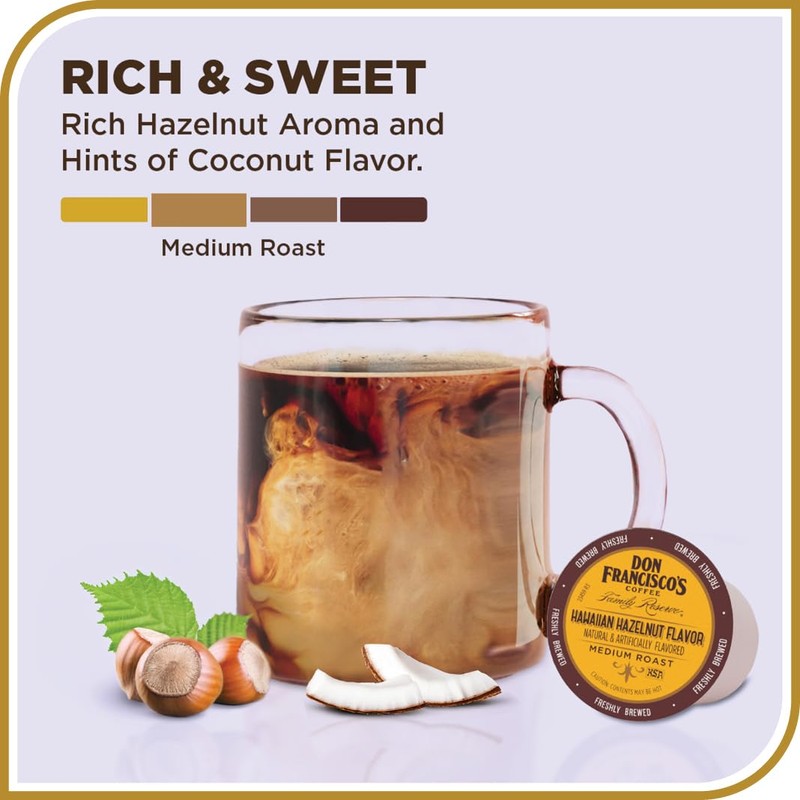 Don Francisco's Hawaiian Hazelnut Flavored Coffee Pods, 12 Count, Medium