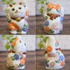 Maneki Neko Figurine, Pottery, Kutaniyaki, Double Handed, Maneki Neko, Flower