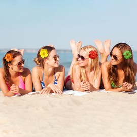 JazSwirl Hawaiian Flower Hair Clips for Women, 3/4/5/6 Pack Tropical Plumeria Hair Clip, Hibiscus Flower Clips for Hair, Beach Floral Hair Accessories (Yellow + Red + Orange + Green)