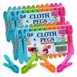 G4GADGET Clothes Pegs 48 Pack, Strong Grip Pegs for Washing Line, Durable Plastic Laundry Pegs with Stainless Steel Spring, Non-Slip & Windproof Washing Pegs for Clothes Drying, Home & Garden Use