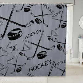 Feelyou Ice Hockey Shower Curtain 72"x72" Hockey Player Bathroom Shower Curtain Set Adults Puck Hockey Bath Curtain Winter Sports Kids Bathroom Accessories