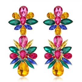 Clearine Gorgeous Shiny Rhinestones Marquise Teardrop Cluster Dangle Earrings for Women Wedding Party Prom Jewellery Multicolour Gold-Tone
