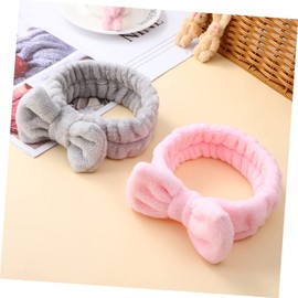 Minkissy 4pcs Spa Headbands Bow Knot Fleece Makeup and Face Wash Hairbands for Women for Skincare Bathing Yoga and Daily Facial Care Grey