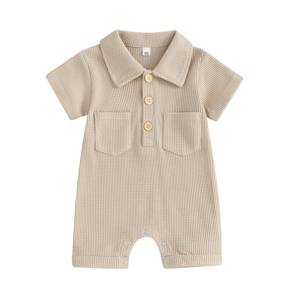 Lukivech Newborn Baby Boy Clothes Waffle Knit Short Sleeve Romper