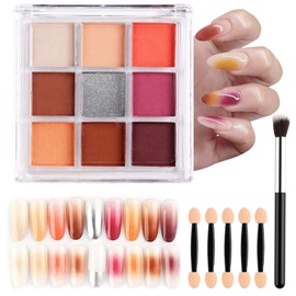 FSpronail Nail Pigment Palette 9 Colors Gradient Effect Solid Nail Powder for Beginners Nail Salon Home DIY Nail Art Decor for Ombre Nails, Nail Supplies #01