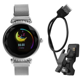 Smart Sports Watch Bracelet Bluetooth Waterproof Heart Rate Monitor Women Wristband Silver
