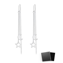HSIXHAF 1 Pair Star and Moon Earrings Threader Earrings Long Chain Earrings Star Climber Earrings Chain Drop Dangle Chain Tassel Earrings Crystal Star Earrings Jewellery for Women Girls, Stainless