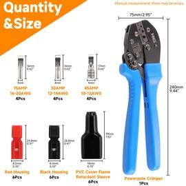 HKS Ratchet Powerpole Crimping Tool 31Pcs Kit with 15A 30A 45A Power Connectors and Caps, Crimper with Build-in Orientation Block