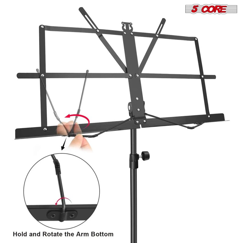5 Core Adjustable Metal Music Stand 4 Section Foldable Portable