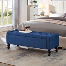 DRM‘SCUUM 50" W Storage Ottoman Bench with Safety Hinge, Load up to 660 lb Ottoman with Storage, Upholstered Tufted Entryway Bench with Seating for Living Room, Bedroom, Entryway, Blue