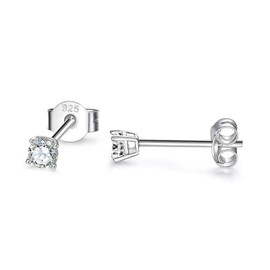 EPIRORA 1 Pair Sterling Silver Stud Earrings Hypoallergenic Cubic Zirconia 3mm Small Earring for Women Men(Silver)