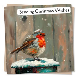 Adorable Robin Christmas Card - Robin Perched In The Snow - Sending Christmas Wishes - Merry Christmas Card For Friends Or Family