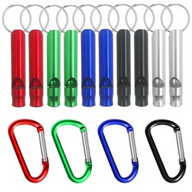 FineGood 10 piezas de Silbatos Aluminio con 4 Ganchos sin Mosquetón, Silbato de Supervivencia Emergencia con Llavero Cadena para el árbitro del Deporte, Excursionismo, Escalada para Acampar