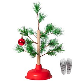 Christmas Gag Gift Plunger Tree - White Elephant Party Prank Present/Xmas Decorations Ornament & Socks(Assembly Needed)