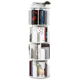 GarveeLife Wooden Rotating Bookshelf 4 Tier, 360° Floor-Standing Bookcase and Multi-Functional Storage Organizer for Living Room, Kids, and Adults White