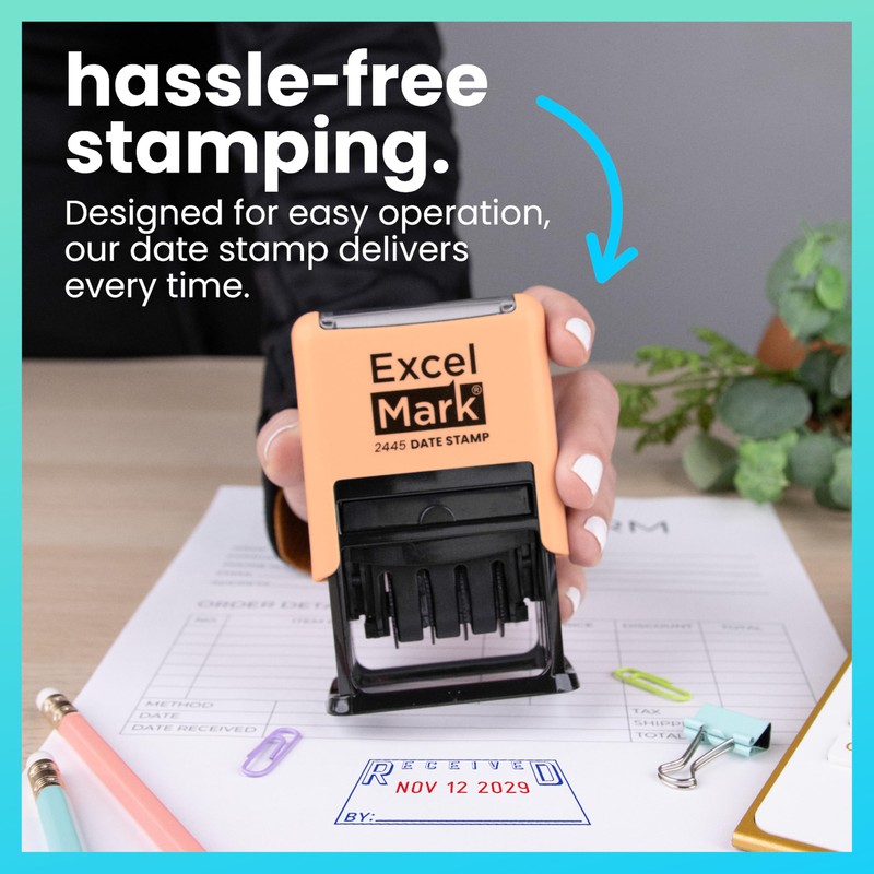 ExcelMark 2445 Date Stamp with Text - Blue and Red