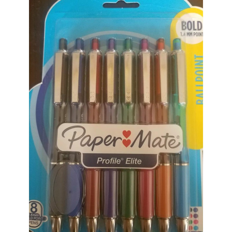 Paper Mate Profile Elite Retractable Ballpoint Pens, Bold Point,8pc Asst-SHIP24H