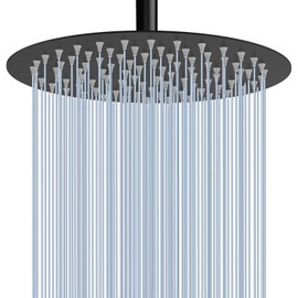Voolan Rain Shower Head, High Flow Large Rainfall Showerhead Made of All Metal Stainless Steel, Waterfall Body Covering, Universal Wall and Ceiling Mount (12 Inch, Black)