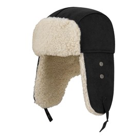 Clakllie Cold Weather Bomber Hat Ushanka Trooper Hat for Hunting Skiing with Earflap Lumberjack Eskimo Russian Cap,Black