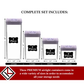 Kitchen Logic Airtight Food Storage Containers with Lids, Easy To Lock, Kitchen Pantry Organization and Storage Container Set for Cereal, Pasta, Plus Labels, Marker, BPA-Free, 7 Piece Set (White Lids)