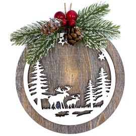 Moose Wood Christmas Tree Ornament - Forest Natural Theme Decoration