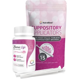 NutraBlast Boric Acid Vaginal Suppositories 600mg Bundle with Applicator, 30 Suppositories & 15 Applicators - Feminine Care - Made in USA
