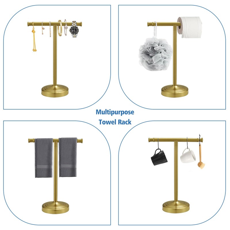 RUMOSE 13 Inch Brushed Gold Towel Stand Hand Towel Holder