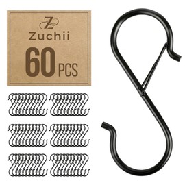 60 Pcs S Hooks for Hanging Safety Buckle, 3.5 Inch Stainless-Steel Heavy Duty S Hooks,Hanging Plants for Closet Hooks, Kitchen Pot Rack, S Hooks Hanging for Kitchen Utensils, Pots and Pans (60pc)