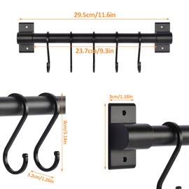 volumoon Kitchen Hook Rack with 5 Hooks, Hook Rail Kitchen Black 30 cm, Hanging Rail Kitchen Rail without Drilling, Kitchen Utensil Holder Wall, Hanging Rail Kitchen Rail for Kitchens and Bathrooms