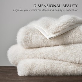 EVERGRACEHOME Luxury Faux Fur Throw Blanket, Soft Fluffy Faux Mink Blankets for Bed, Couch, Sofa, Thick Cozy Plush Warm Fur Throws with Reversible Velvet, Ivory Mink, 60"x80"