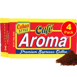 Café Aroma Dark Roast Espresso Ground Coffee, Authentic Cuban Style Coffee, Vacuum Sealed, Ground Espresso Beans, 8.8 oz (4-Pack)