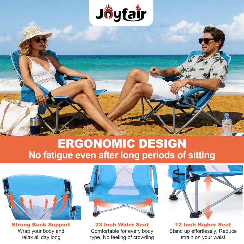 Beach Camping Chair for Adults, 2 Pack Large Folding Chairs,
