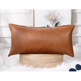 NUYECY Faux Leather Lumbar Pillow Cover 12 x 22 Inch,Decorative Long Lumbar Pillow Cover for Bed Sofa Couch Farmhouse Livingroom,Vegan Brown