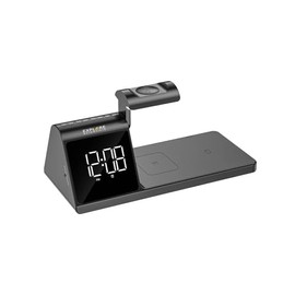 Explore Scientific BCC2001 Desk or Bedside Clock, Wireless Multicharge, Alarm Clock with Alarm, 15W Fast Charge, Airpods Charging with 3W, Black