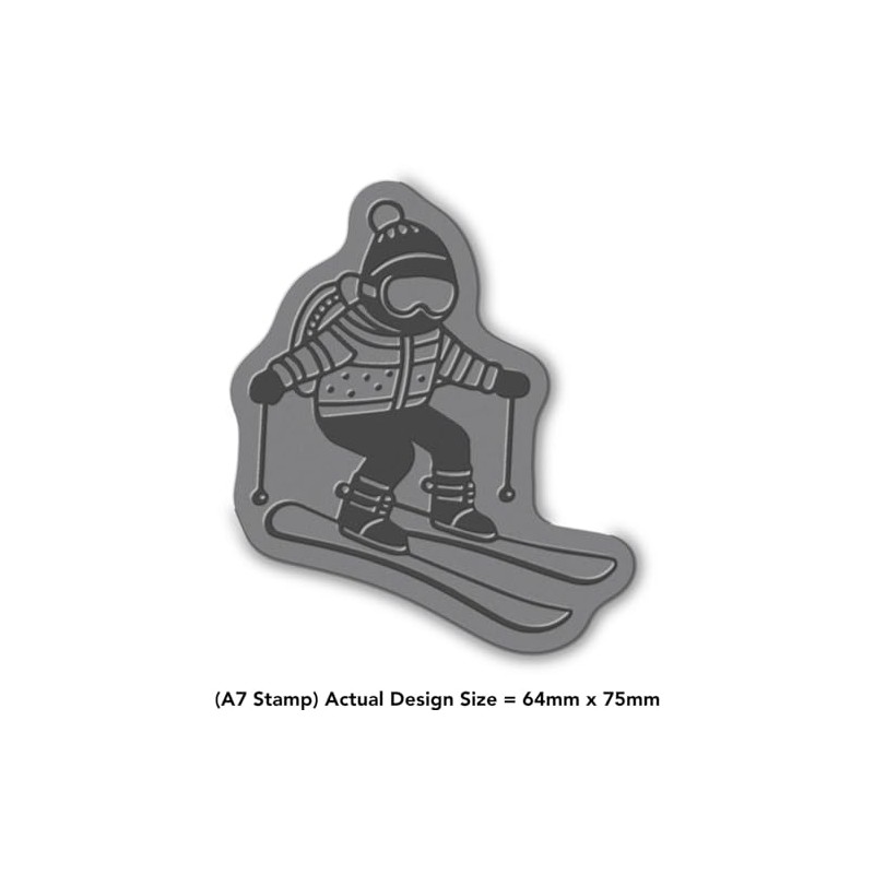 'Beginner Skier' Rubber Stamp - Unmounted Design for Crafting &