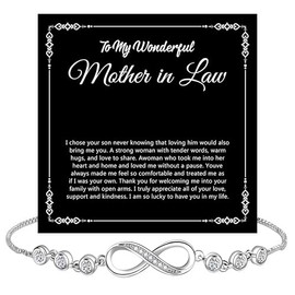 KOLSTRAW To My Mother in Law Infinity Heart Bracelet, Jewelry Present, Thoughtful Gift On Mother's Day Birthday Christmas With Heartfelt Message & Elegant Box V1