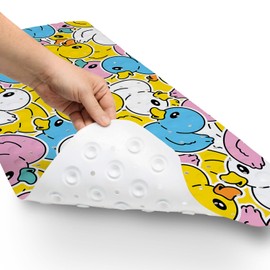 Azppsad Yellow Bathtub Mat Non Slip, 40x16 inch Bath and Shower Safety Mats, Cartoon Cute Duck Tub Mat for Bathroom, Tub Shower Mat with Drain Holes and Suction Cups