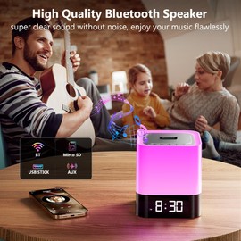 Bedside Lamp with Alarm Clock Bluetooth Speaker, Night Light Bedroom Decor Color Changing Table Lamp, Teenage Girl Gifts,Birthday Gifts for Women, Teenage Girls, Boys, Kids, Girls Birthday Presents