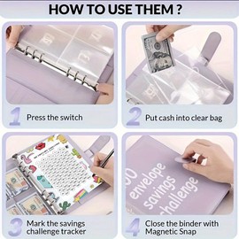 【FaddishDeal】100 envelope savings books + Infinity Pencil for a fun and easy save of $5,050.cute office supplies for work Organizer:_100-Days Purple