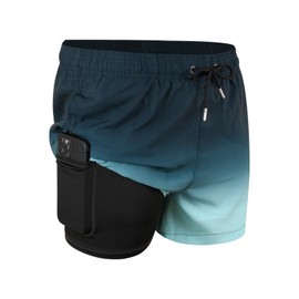 JOYSON Mens Swim Trunks with Compression Liner Quick Dry 5" Swimming Shorts with Pockets Nile Blue Gradient M