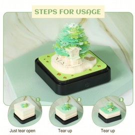 Desk Calendar with Lights, 2025 Desk Calendar 3D Memo Pad Paper Art Sakura Tree Creative 3D Notepad Paper Carving Gift Desktop Decoration (Green Tree)