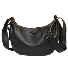 Micmores Genuine Leather Crossbody Bags for Women, Soft Pebble Leather Shoulder Purse Medium Handbag for Work, Travel (Black)