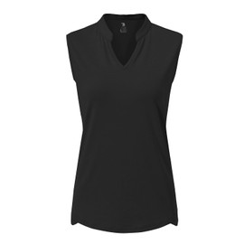 BASUDAM Women's Sleeveless Golf Polo Shirts V-Neck Collarless Tennis Running T-Shirts Quick Dry Black XL