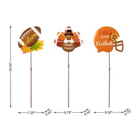 Glitzhome 24" H Set of 3 Thanksgiving Metal Football Turkey Yard Stakes, Fall Metal Football Turkey Outdoor Garden Stakes for Fall Indoor Outdoor Decorations Autumn Farmhouse Walkway Decor