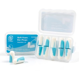 LYSIAN Ultra Soft Foam Earplugs 5 Pairs, 38dB SNR Ear Plugs for Sleeping, Snoring, and Loud Events (Blue/White)
