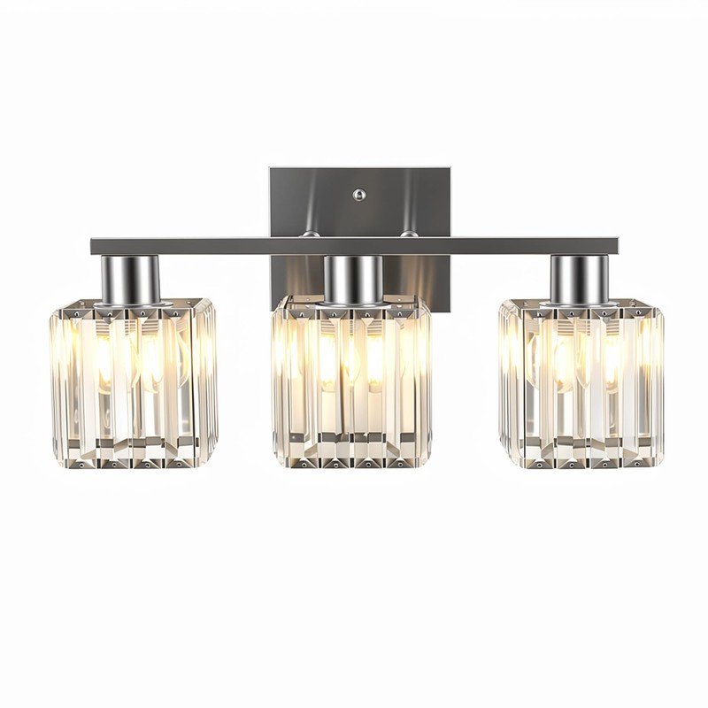 TimberAura Crystal Bathroom Light Fixtures, 3-Light Brushed Nickel, Vanity Lights