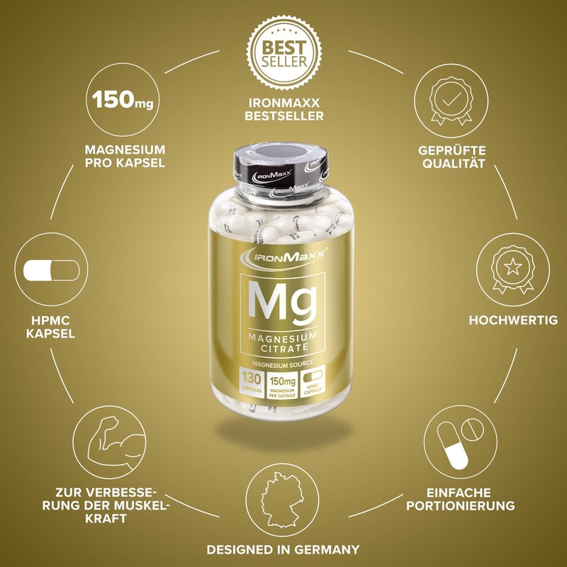Ironmaxx 910mg Mg-Magnesium Capsules - Pack of 130 Capsules