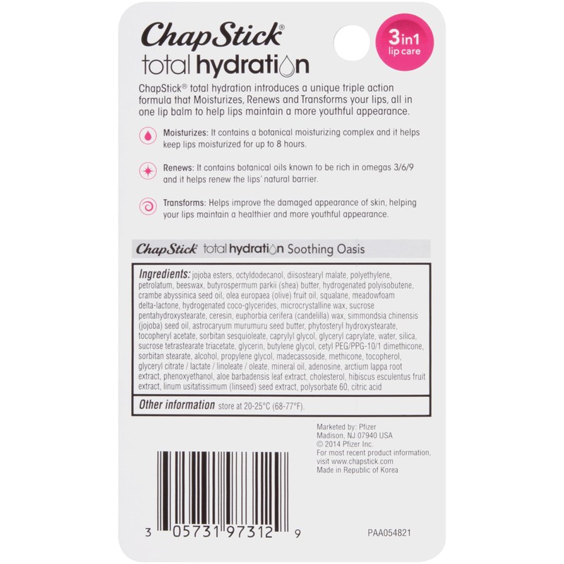 ChapStick Total Hydration Soothing Oasis Moisturizing Lip Balm Tube, Lip